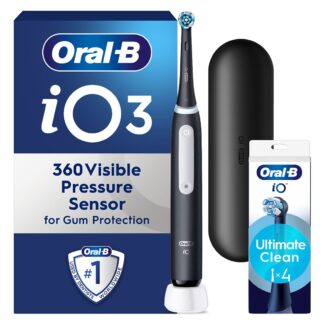Oral B Oral-B Io3 Matt Black Electric Toothbrush + Io Ultimate Clean Heads 4 Pack Bundle