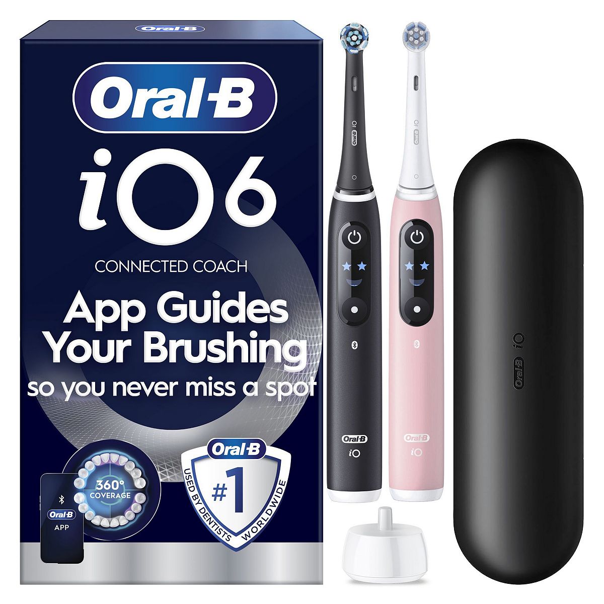 Oral B Oral-B Io6 Electric Toothbrush, 2-Pack, Black & Pink, 2 Brush Heads, Premium Travel Case